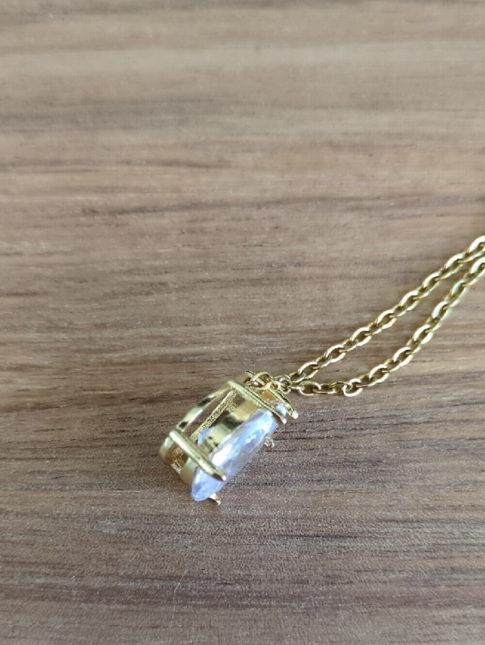 Gold Teardrop CZ Pendant Necklace - Elegant Clear Stone - Picture 2 of 4
